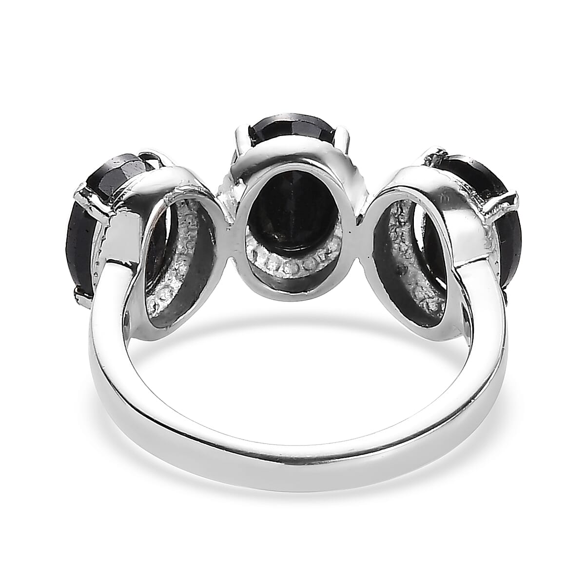 Midnight Sapphire 3 Stone Ring in Stainless Steel 5.20 ctw image number 4