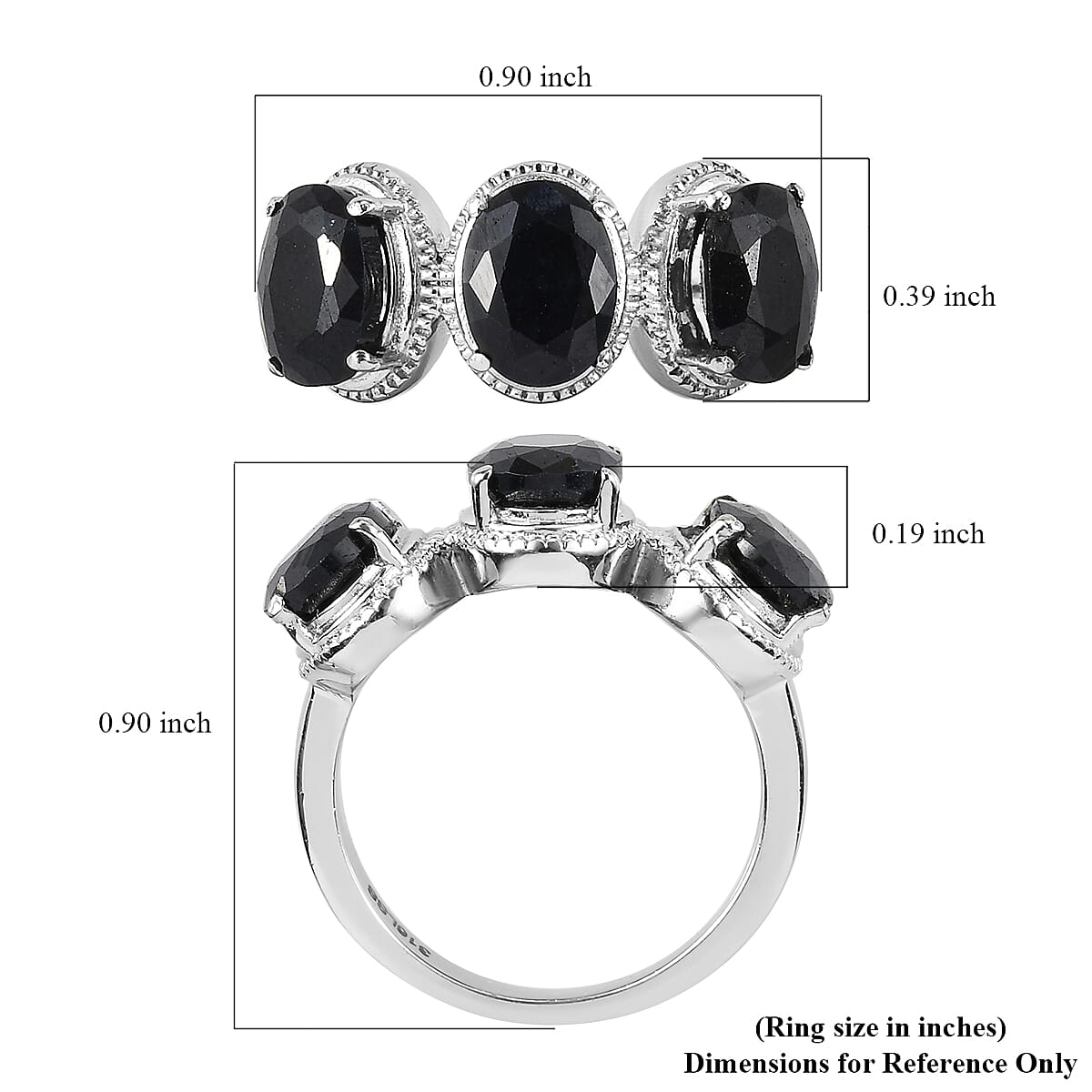 Midnight Sapphire 3 Stone Ring in Stainless Steel 5.20 ctw image number 5