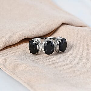 Midnight Sapphire 3 Stone Ring in Stainless Steel (Size 9.0) 5.20 ctw
