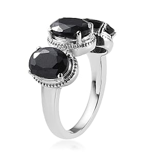 Midnight Sapphire 3 Stone Ring in Stainless Steel (Size 9.0) 5.20 ctw