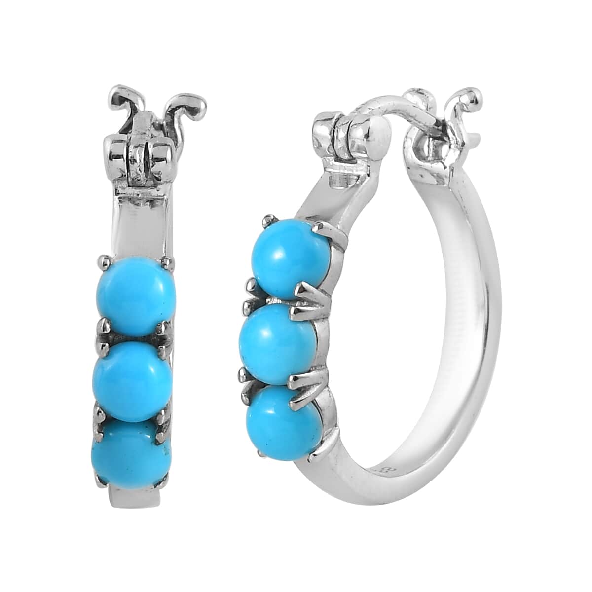 Sleeping Beauty Turquoise Hoop Earrings in Stainless Steel 1.50 ctw image number 0