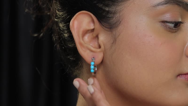 Sleeping Beauty Turquoise Hoop Earrings in Stainless Steel 1.50 ctw