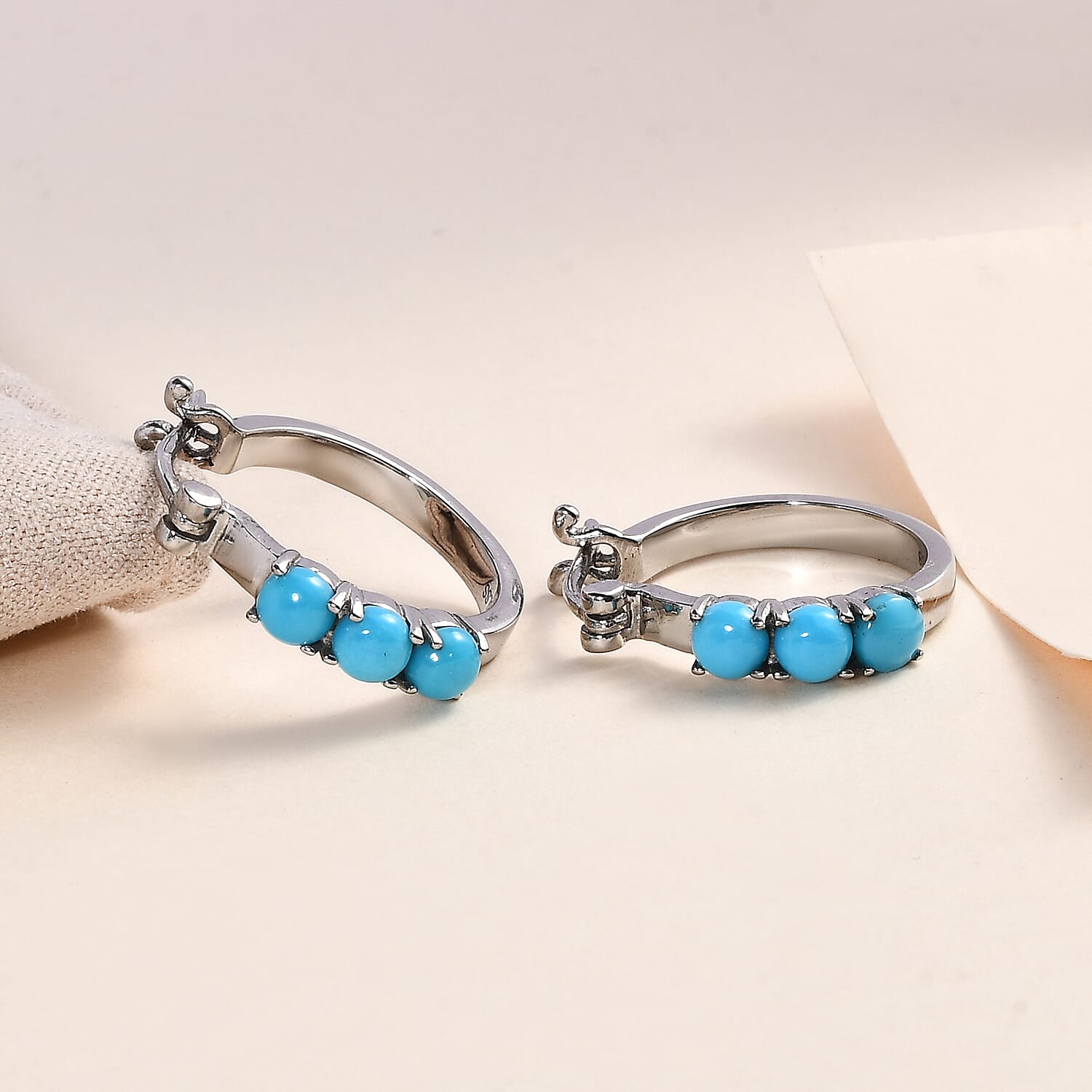 Sleeping Beauty Turquoise Hoop Earrings in Stainless Steel 1.50 ctw
