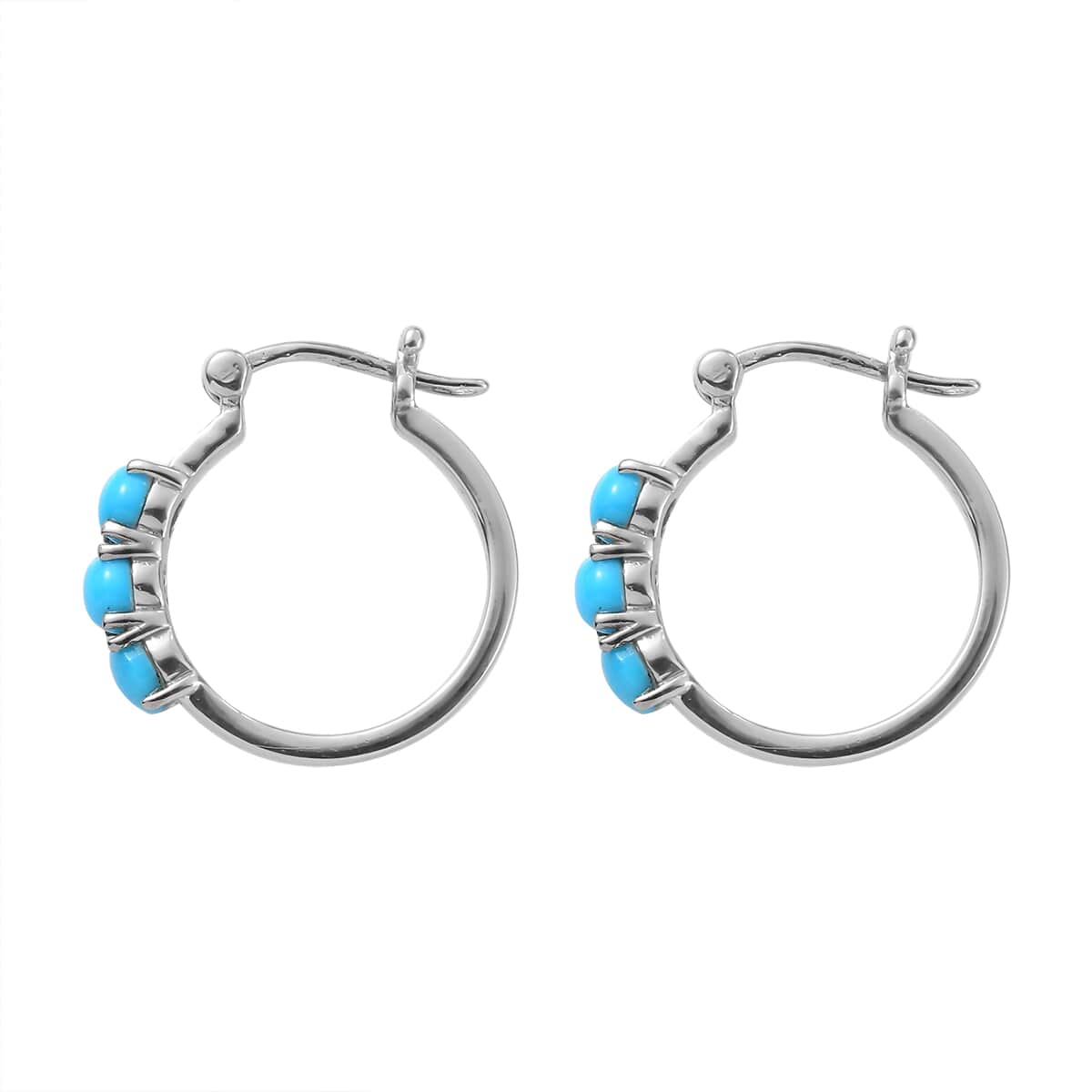 Sleeping Beauty Turquoise Hoop Earrings in Stainless Steel 1.50 ctw image number 3