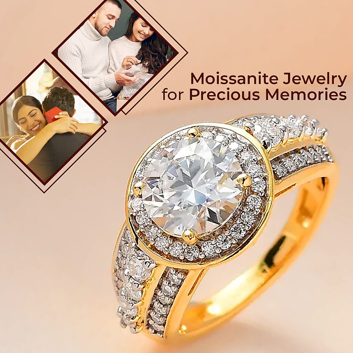 Moissanite Halo Ring in Vermeil Yellow Gold Over Sterling Silver 2.40 ctw image number 1