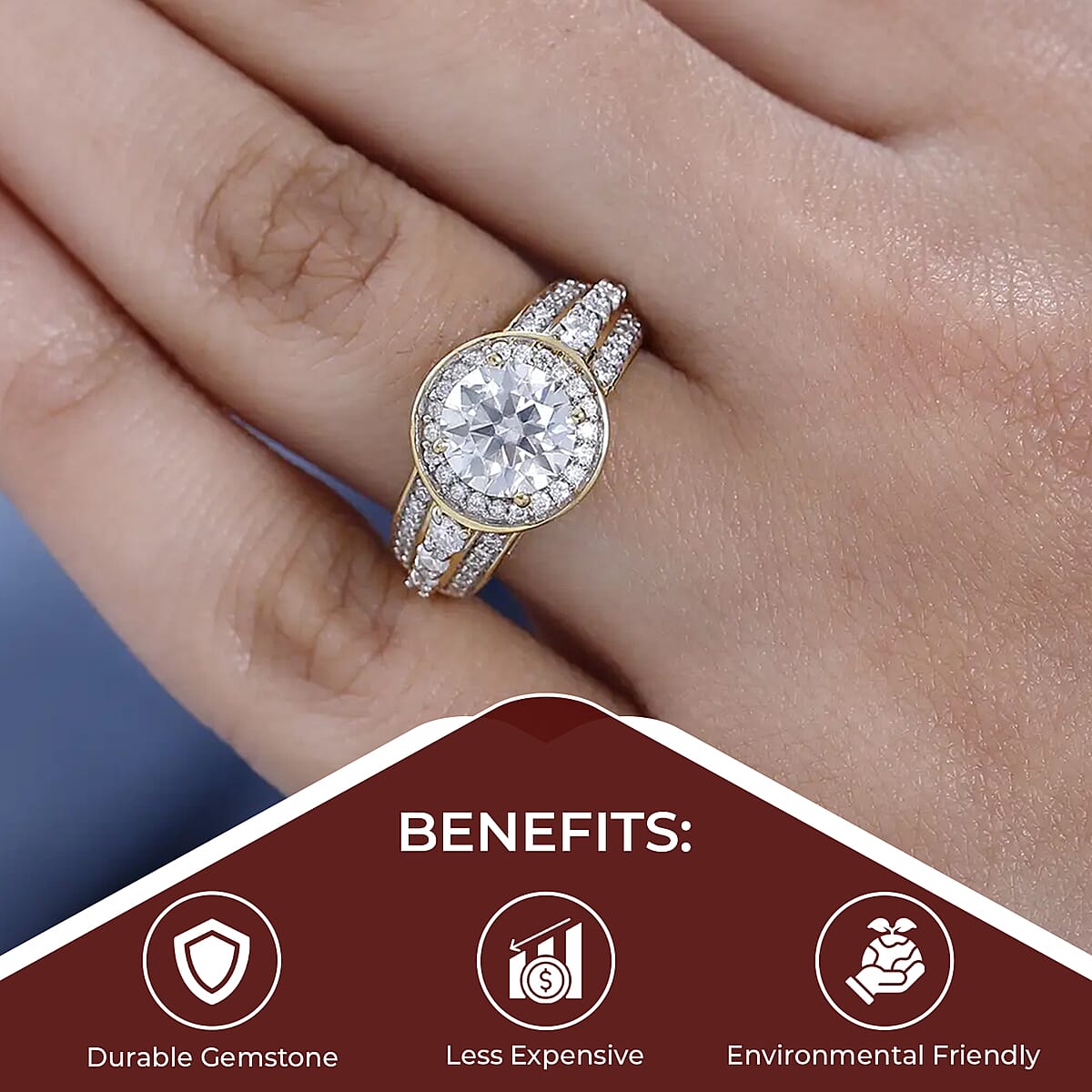 Moissanite Halo Ring in Vermeil Yellow Gold Over Sterling Silver 2.40 ctw image number 3