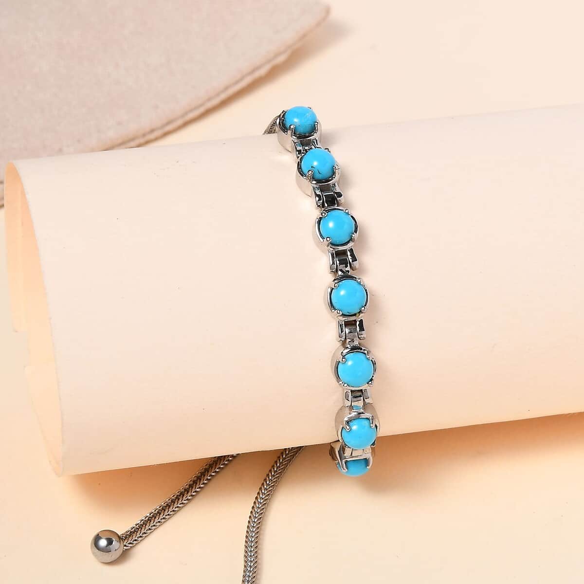 Sleeping Beauty Turquoise Bolo Bracelet in Stainless Steel 1.90 ctw image number 1