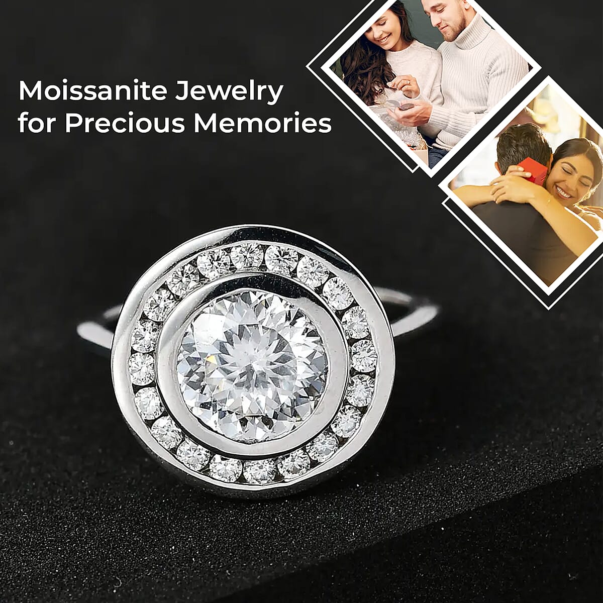 120 Facets Moissanite Halo Ring in Platinum Over Sterling Silver 2.00 ctw image number 1