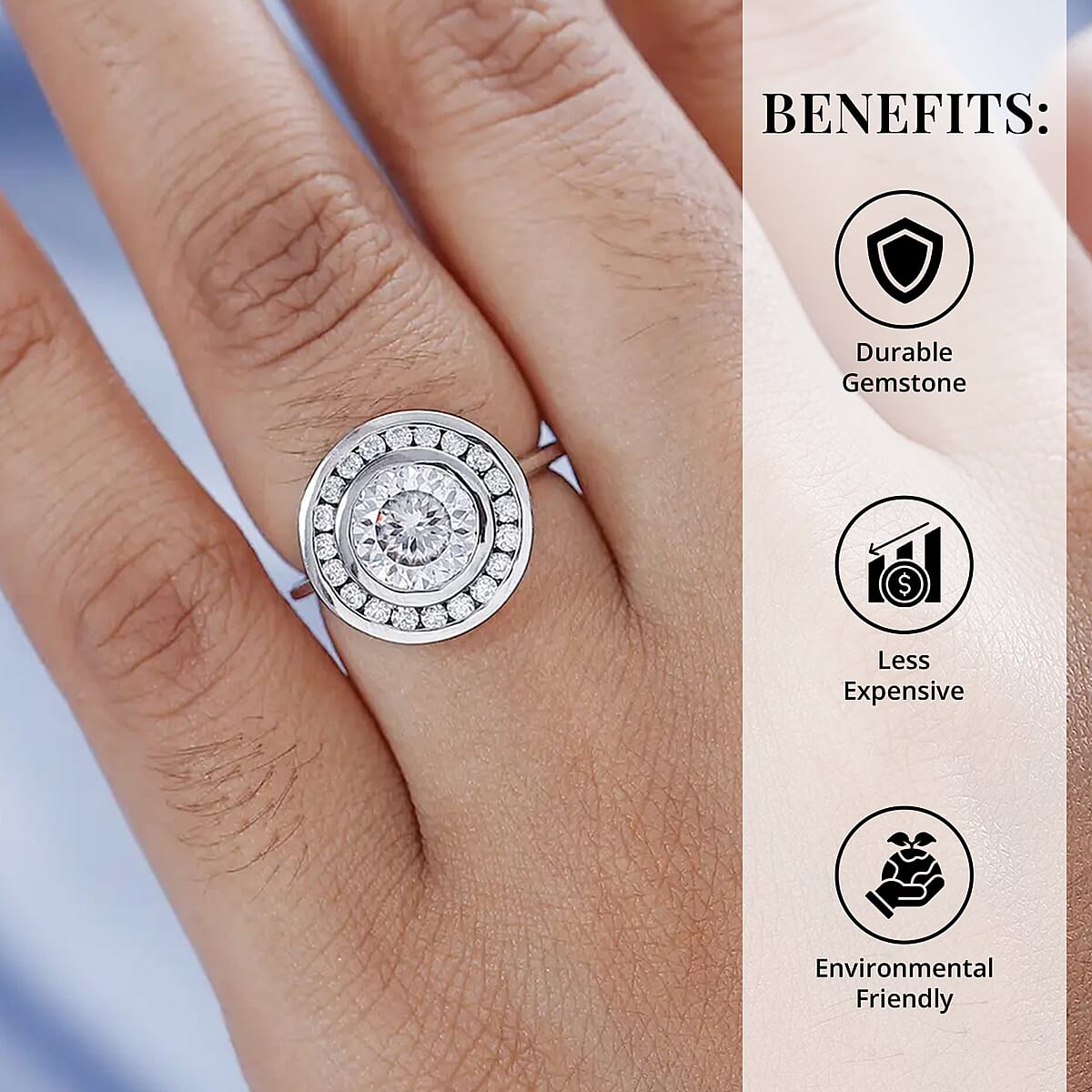 120 Facets Moissanite Halo Ring in Platinum Over Sterling Silver 2.00 ctw image number 3