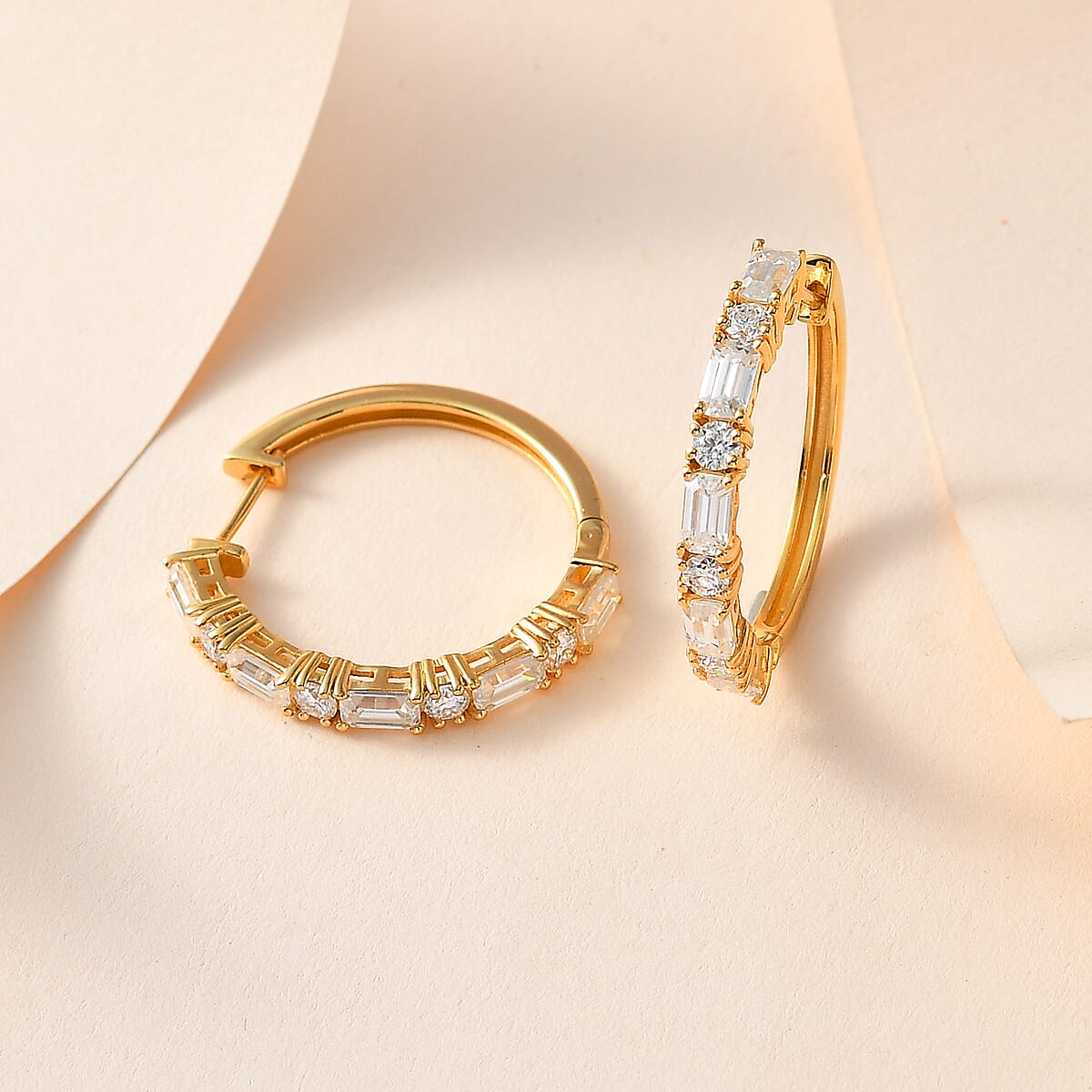 Moissanite Hoop Earrings in Vermeil Yellow Gold Over Sterling Silver 3.65 ctw image number 1