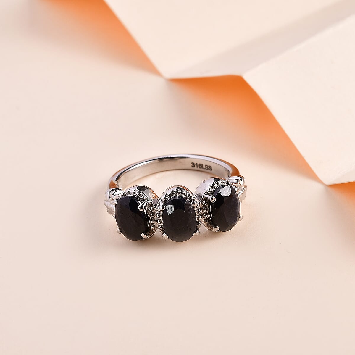 Midnight Sapphire 3 Stone Ring in Stainless Steel 3.25 ctw image number 1