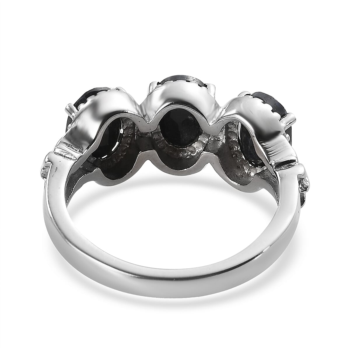 Midnight Sapphire 3 Stone Ring in Stainless Steel 3.25 ctw image number 4