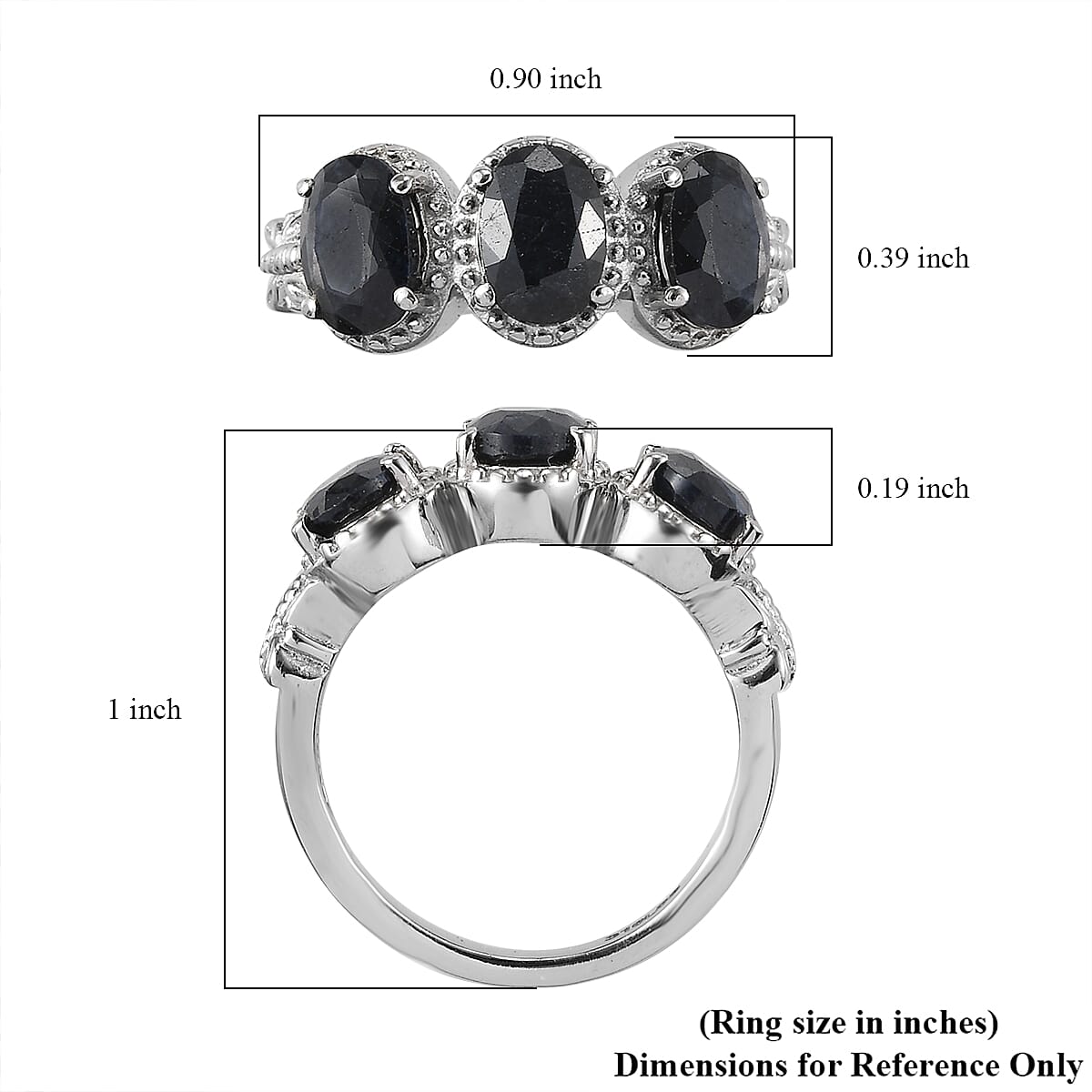 Midnight Sapphire 3 Stone Ring in Stainless Steel 3.25 ctw image number 5