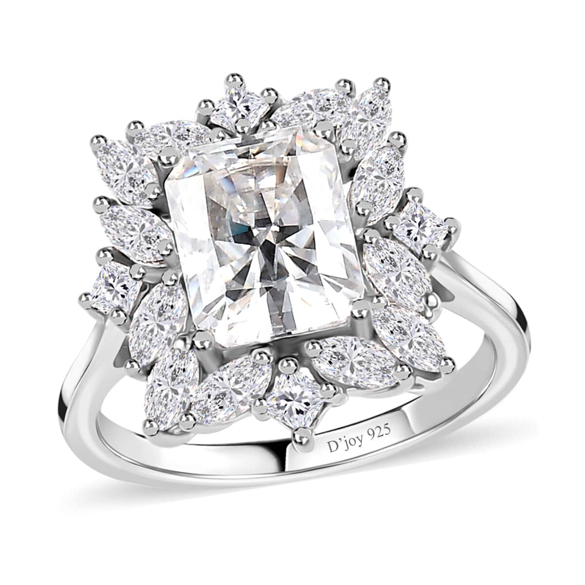 Radiant Cut Moissanite Ring in Platinum Over Sterling Silver 3.40 ctw image number 0