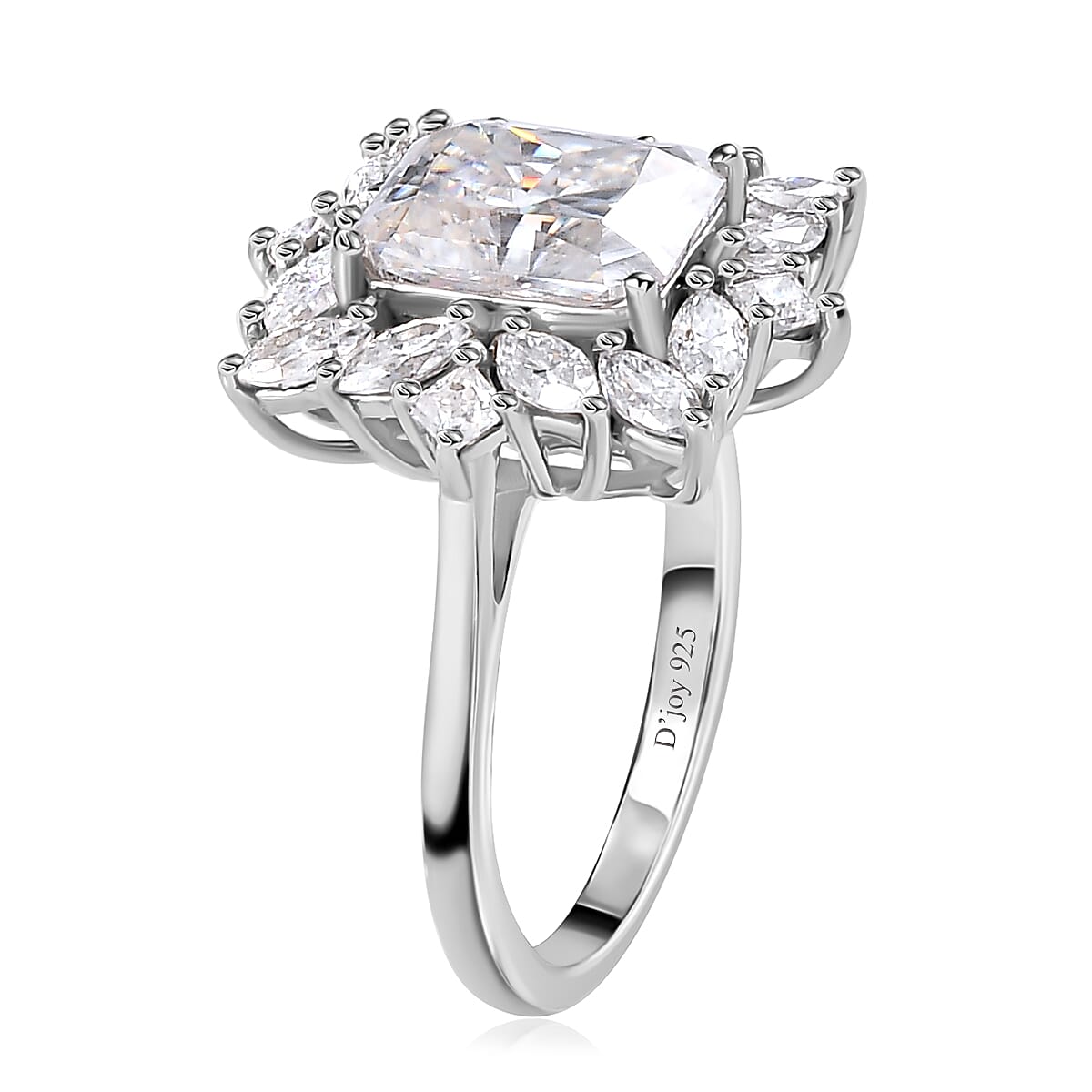Radiant Cut Moissanite Ring in Platinum Over Sterling Silver (Size 10.0) 3.40 ctw