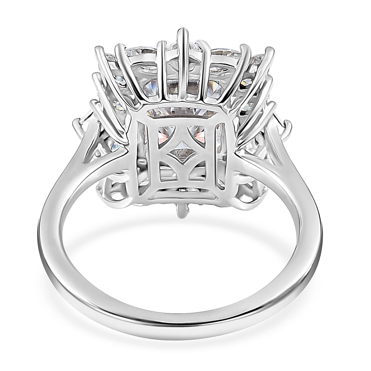 Radiant Cut Moissanite Ring in Platinum Over Sterling Silver (Size 10.0) 3.40 ctw