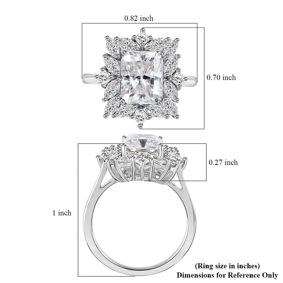 Radiant Cut Moissanite Ring in Platinum Over Sterling Silver (Size 10.0) 3.40 ctw
