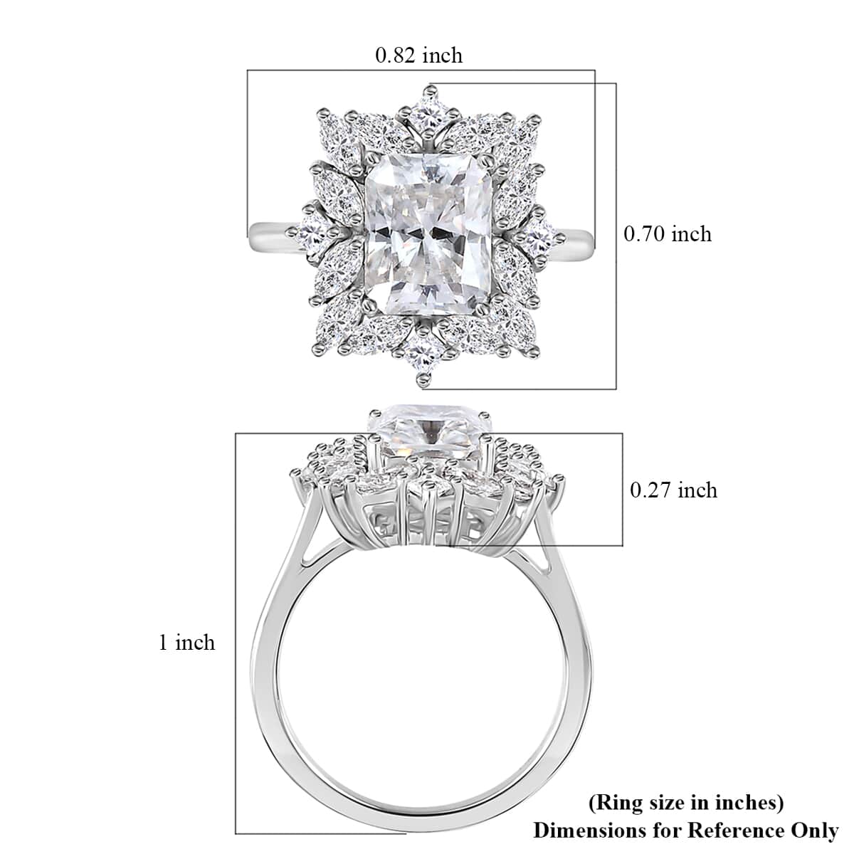 Radiant Cut Moissanite Ring in Platinum Over Sterling Silver 3.40 ctw image number 5