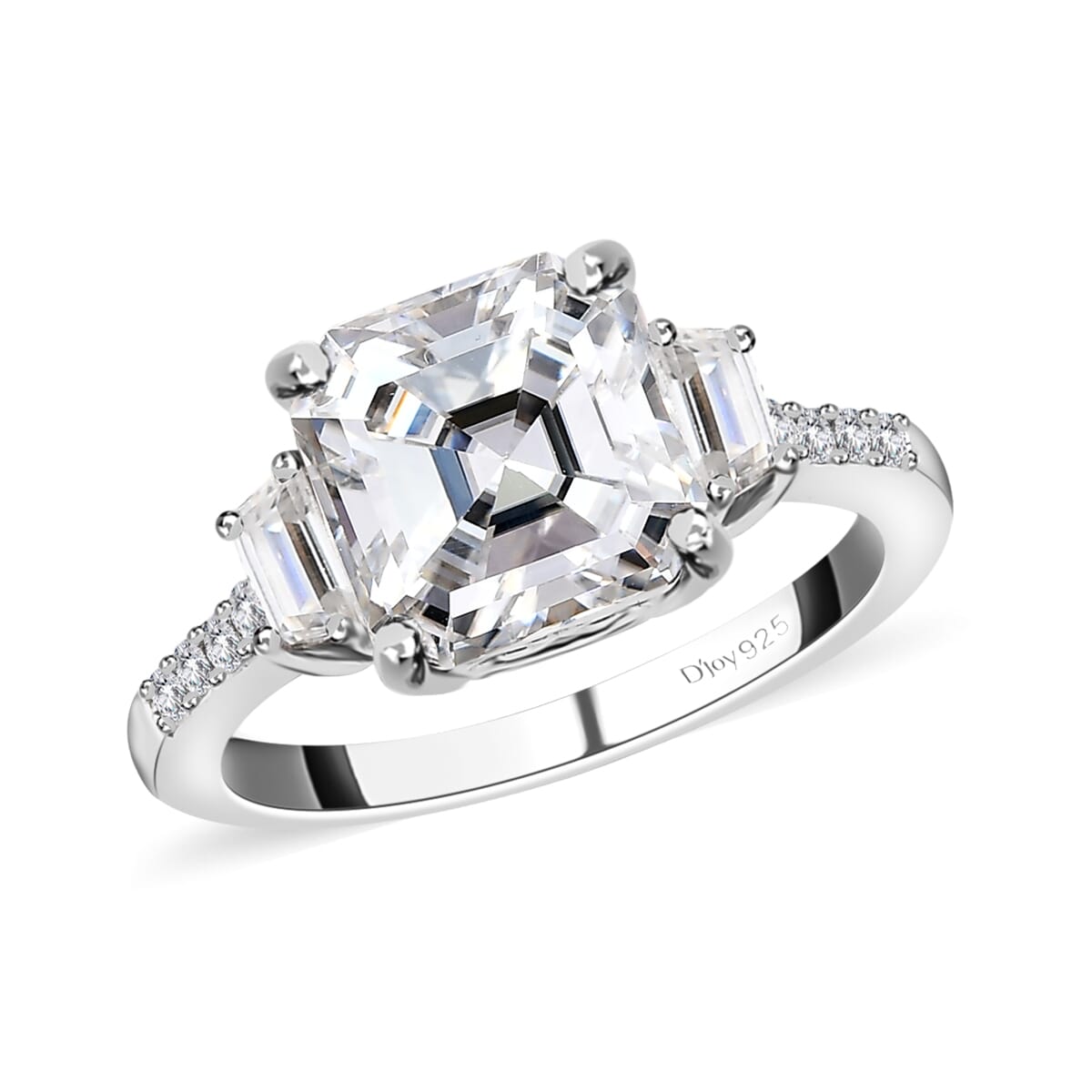 Asscher Cut Moissanite Ring in Platinum Over Sterling Silver 3.00 ctw image number 0