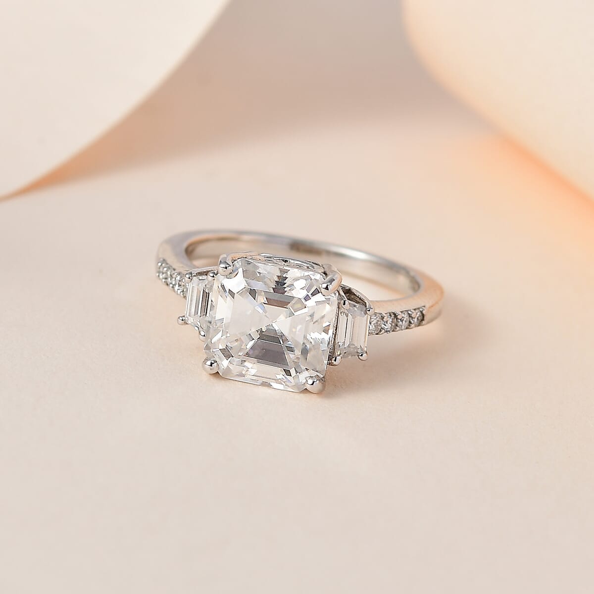 Asscher Cut Moissanite Ring in Platinum Over Sterling Silver 3.00 ctw image number 1