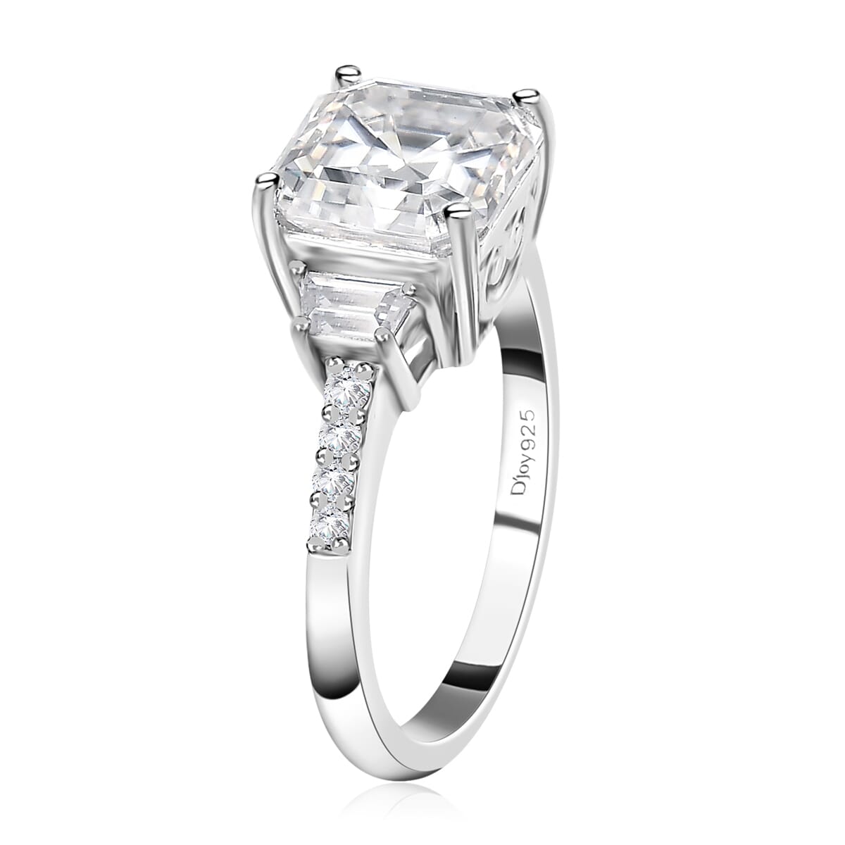 Asscher Cut Moissanite Ring in Platinum Over Sterling Silver 3.00 ctw image number 3