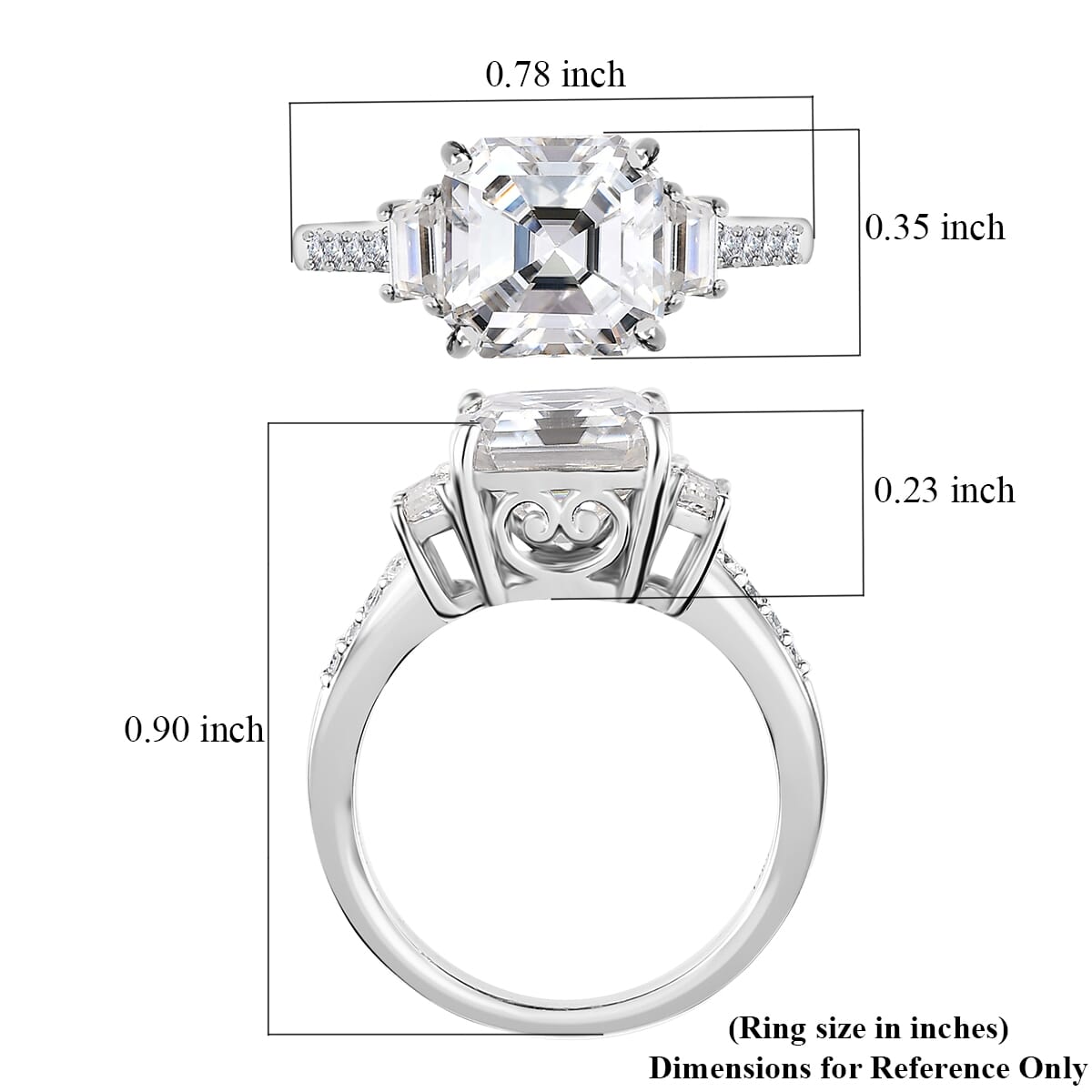 Asscher Cut Moissanite Ring in Platinum Over Sterling Silver 3.00 ctw image number 5