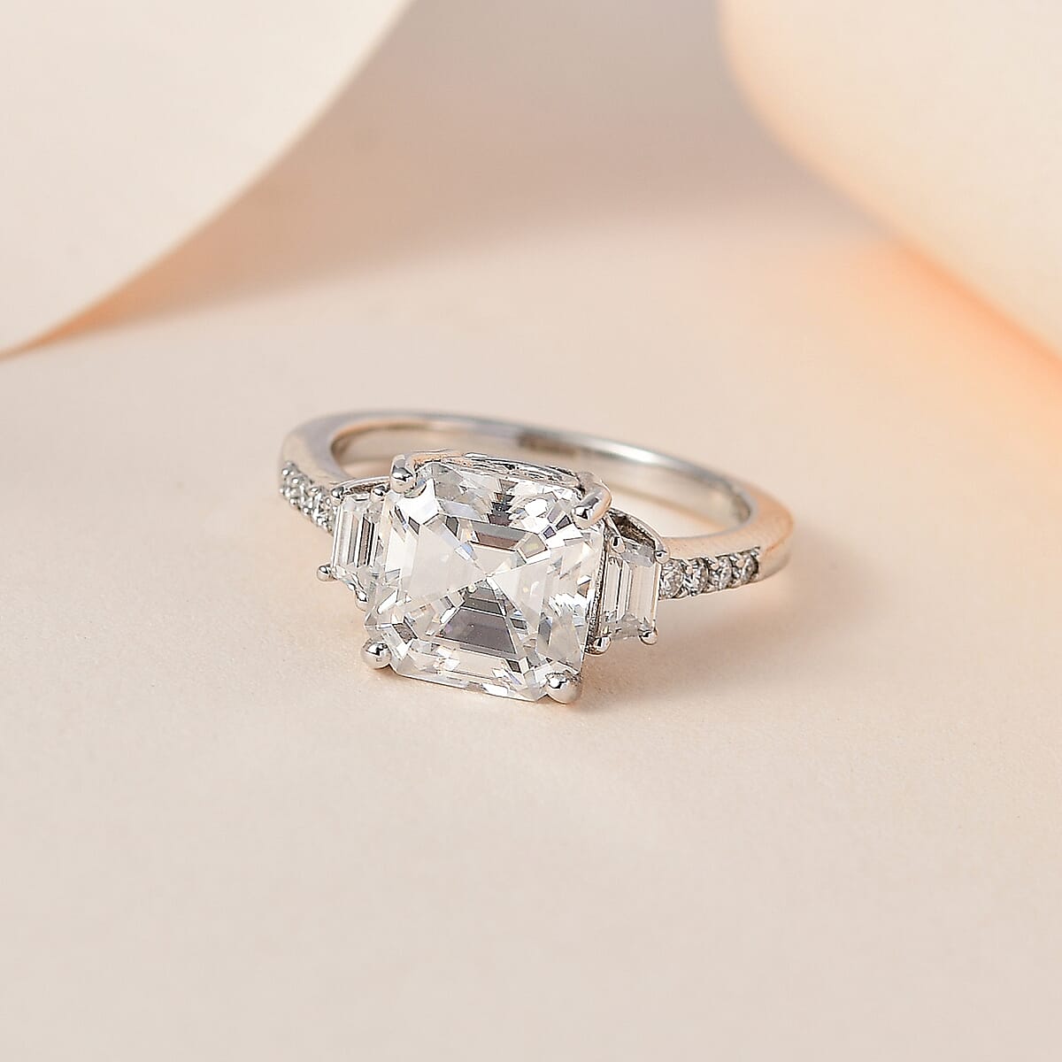 Asscher Cut Moissanite Ring in Platinum Over Sterling Silver (Size 8.0) 3.00 ctw image number 1