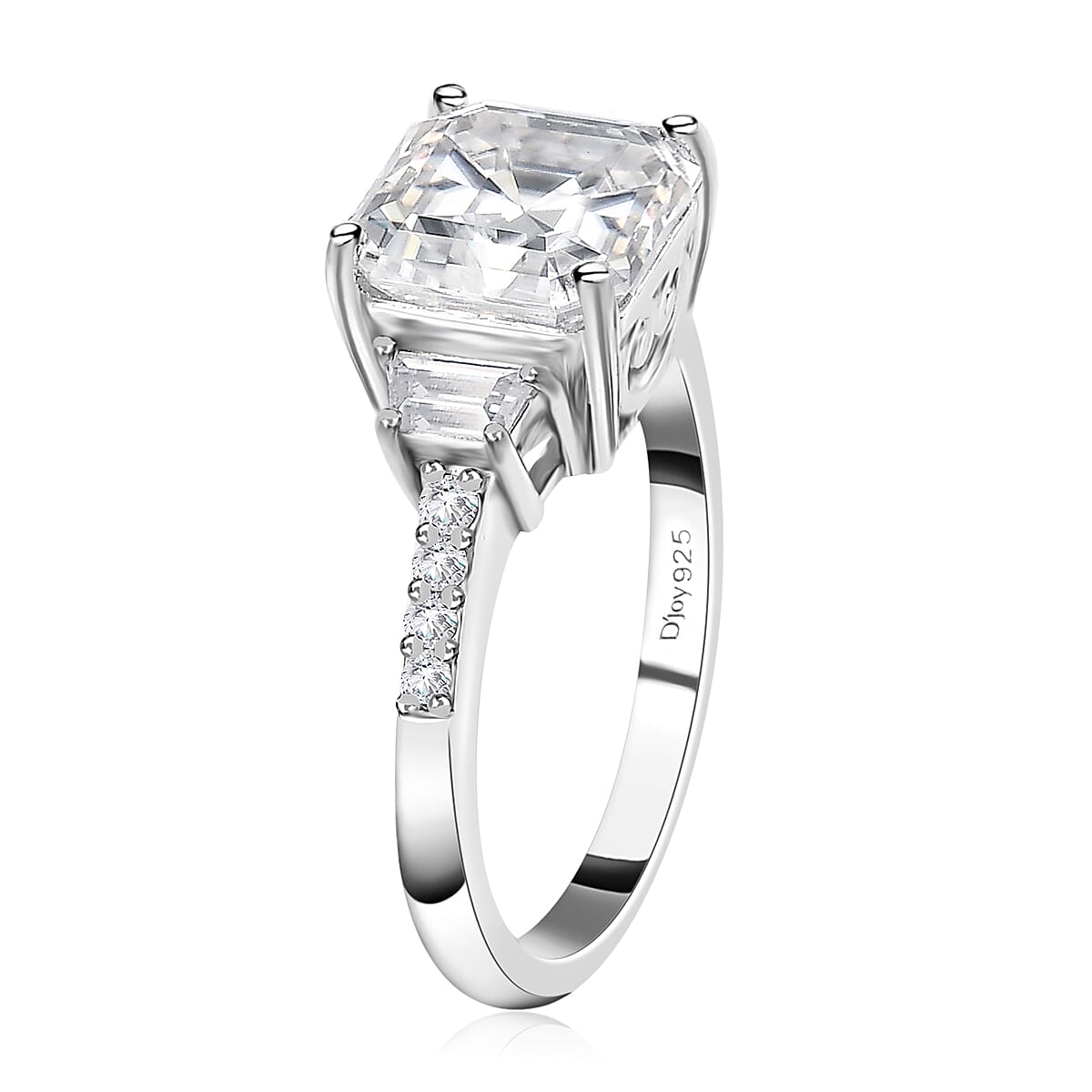 Asscher Cut Moissanite Ring in Platinum Over Sterling Silver (Size 8.0) 3.00 ctw image number 3