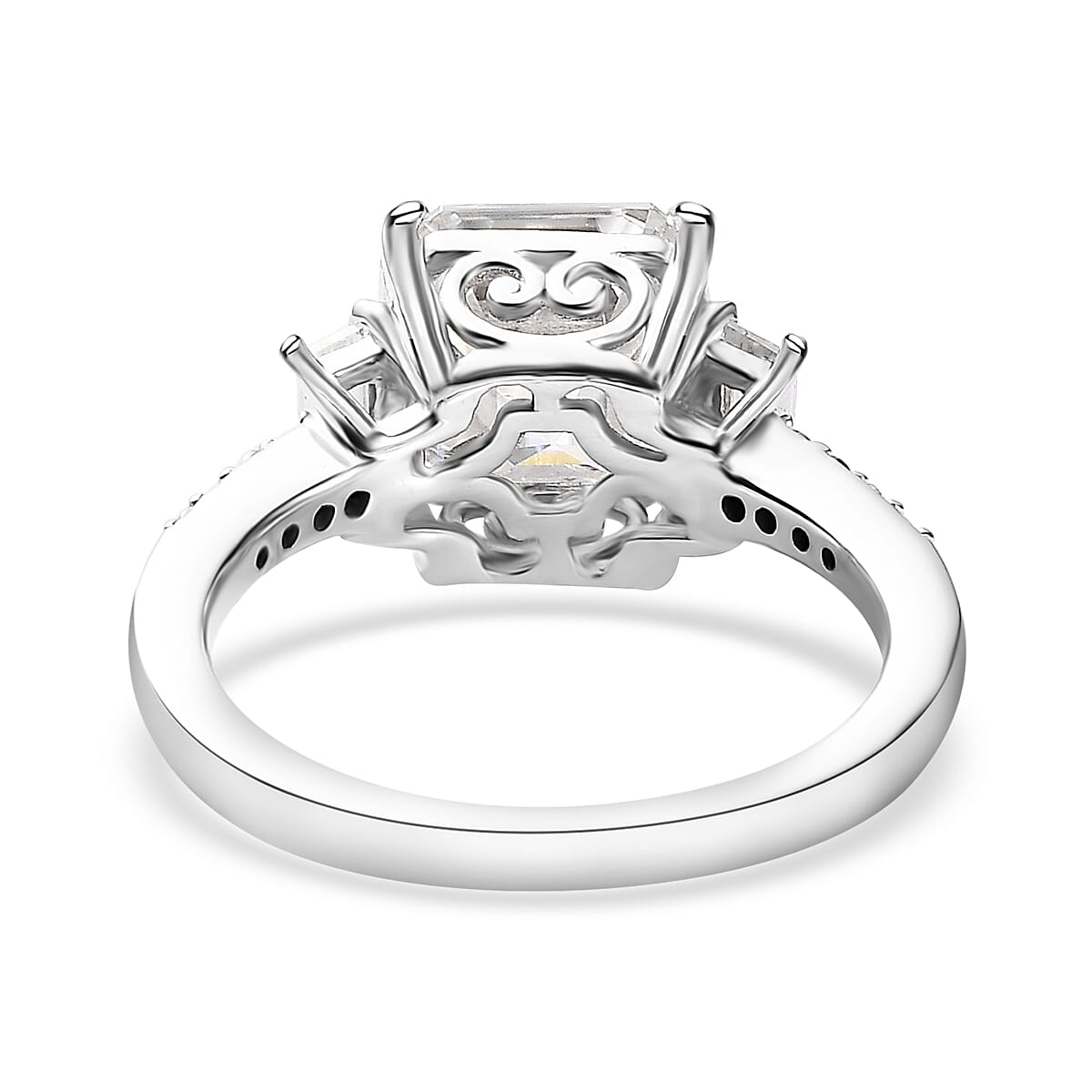 Asscher Cut Moissanite Ring in Platinum Over Sterling Silver (Size 8.0) 3.00 ctw image number 4