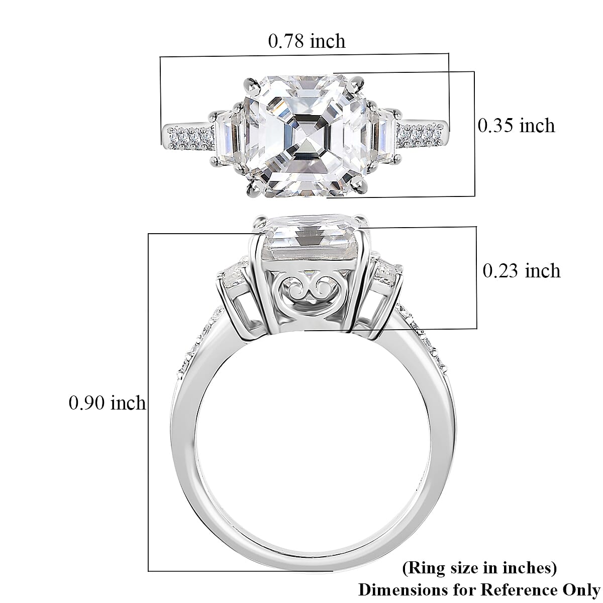 Asscher Cut Moissanite Ring in Platinum Over Sterling Silver (Size 8.0) 3.00 ctw image number 5