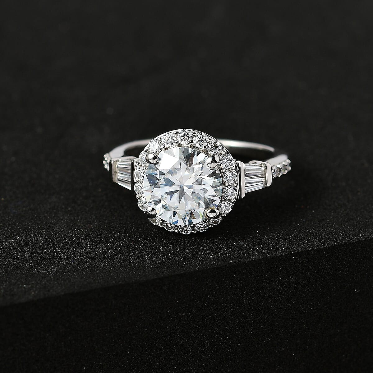 Moissanite Halo Ring in Platinum Over Sterling Silver 2.10 ctw image number 1