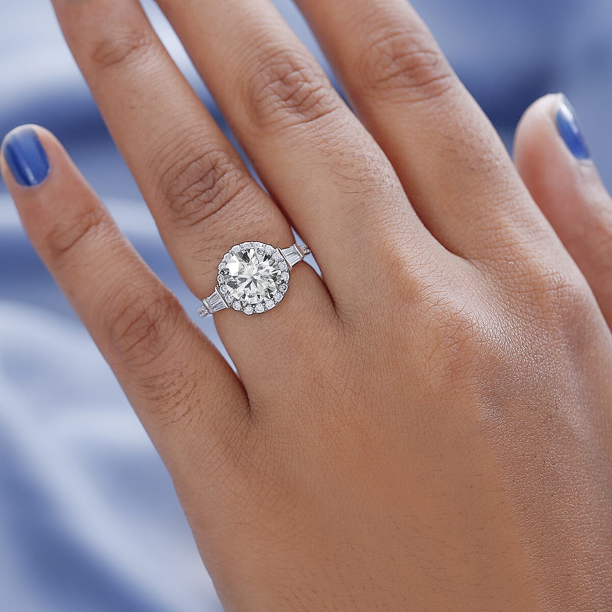 Moissanite Halo Ring in Platinum Over Sterling Silver 2.10 ctw image number 2