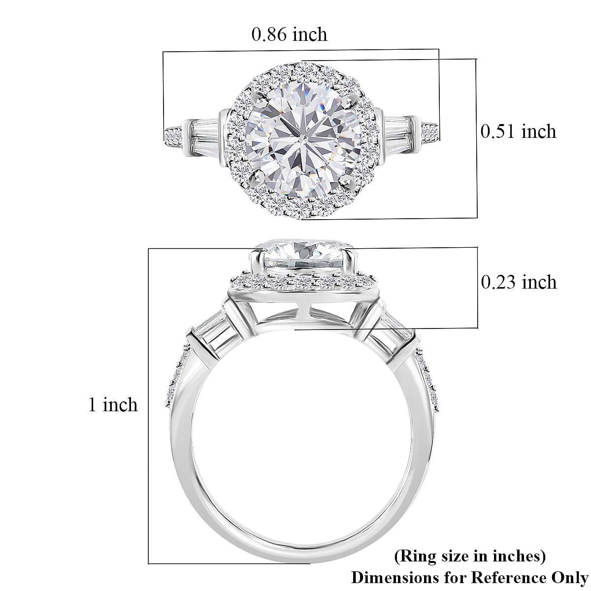 Moissanite Halo Ring, Platinum Over Sterling Silver Ring, Moissanite Ring, Gifts For Her 2.10 ctw image number 5