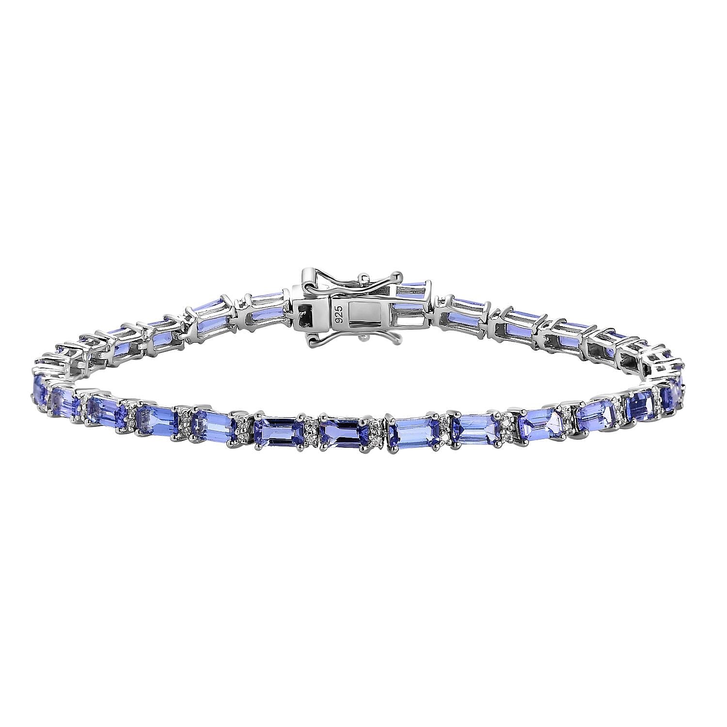 Tanzanite and Moissanite 9.80 ctw Bracelet in Platinum Over Sterling Silver (7.50 In)