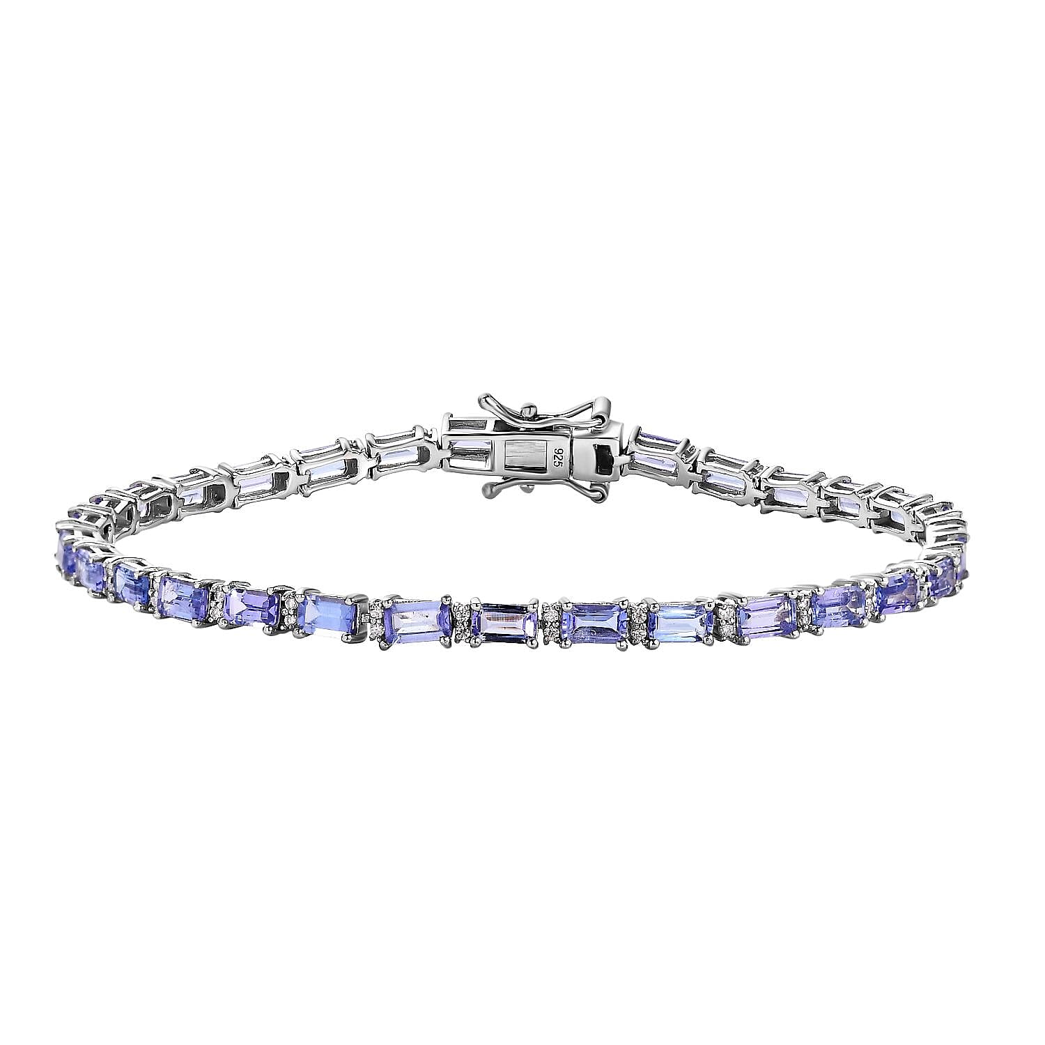 Tanzanite and Moissanite 9.80 ctw Bracelet in Platinum Over Sterling Silver (8.0 In)
