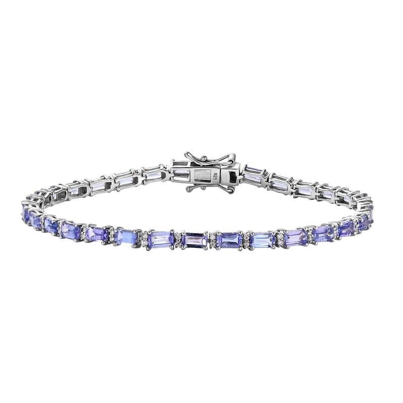 Tanzanite and Moissanite 9.80 ctw Bracelet in Platinum Over Sterling Silver (8.0 In)