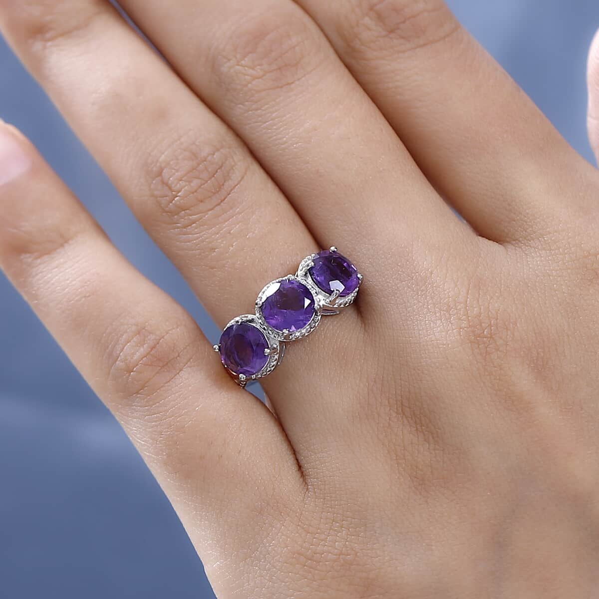 Karis Amethyst 3 Stone Ring in Platinum Bond 3.60 ctw image number 2