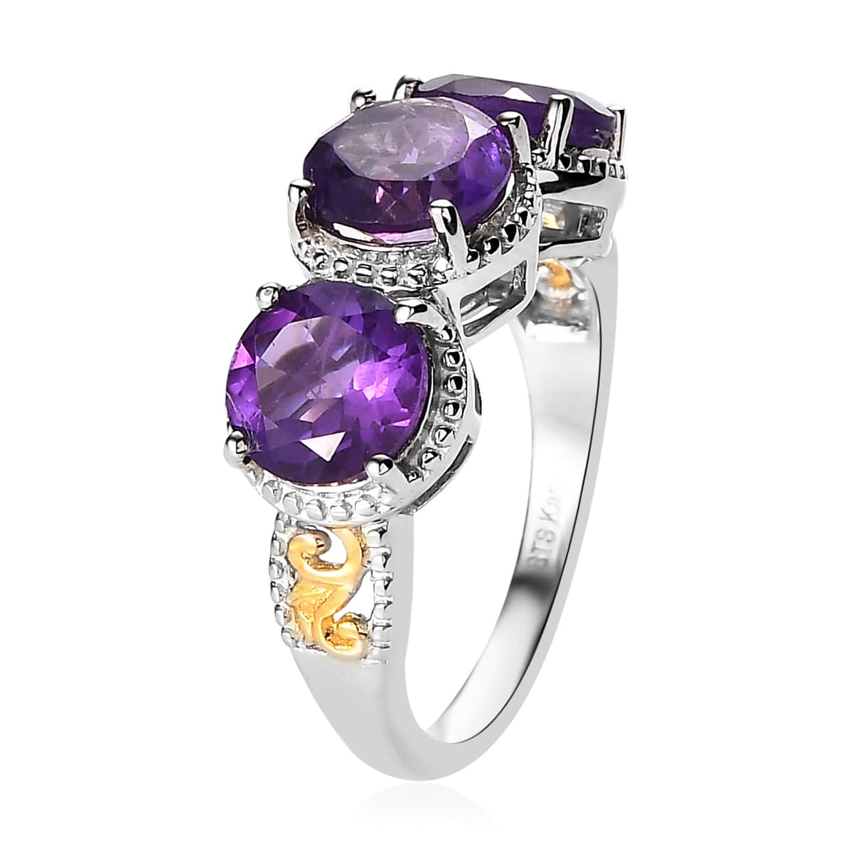 Karis Amethyst 3 Stone Ring in Platinum Bond 3.60 ctw image number 3