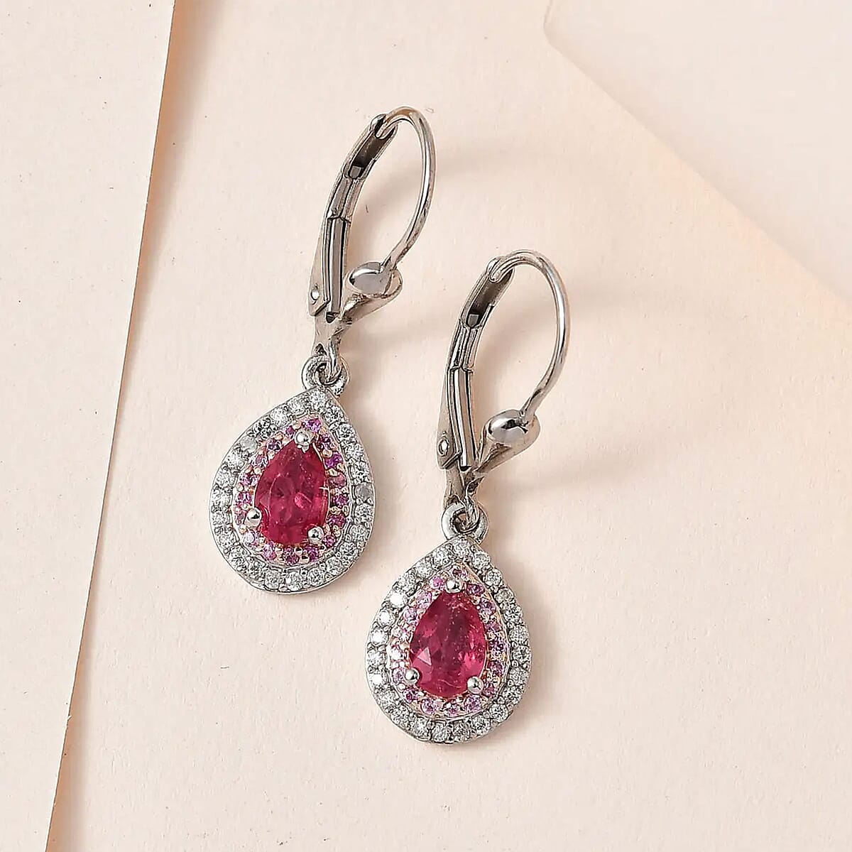 Ouro Fino Rubellite, Multi Gemstone Lever Back Earrings in Vermeil RG and Platinum Over Sterling Silver 1.20 ctw image number 1
