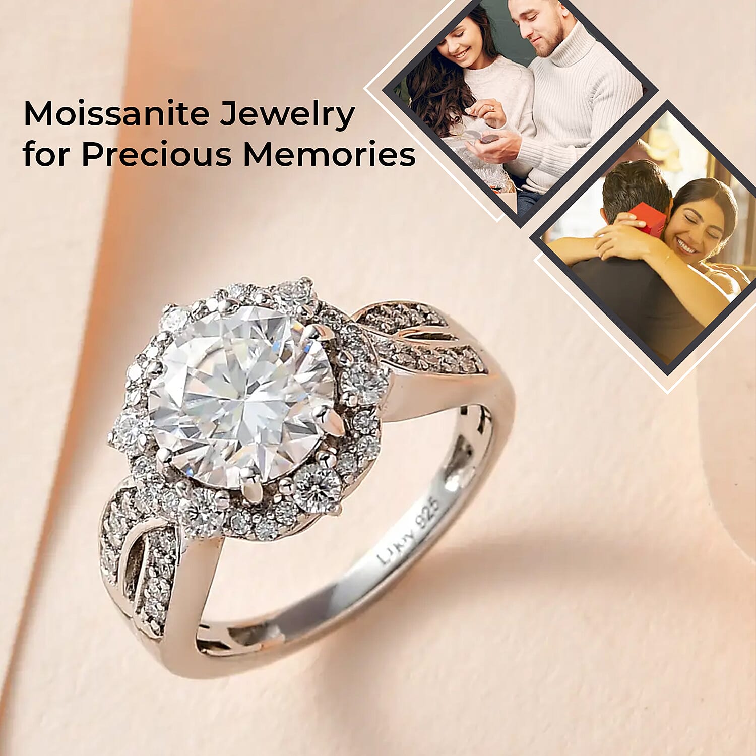 Moissanite Infinity Ring, Platinum Over Sterling Silver Ring, Moissanite Ring, Gifts For Her 2.00 ctw