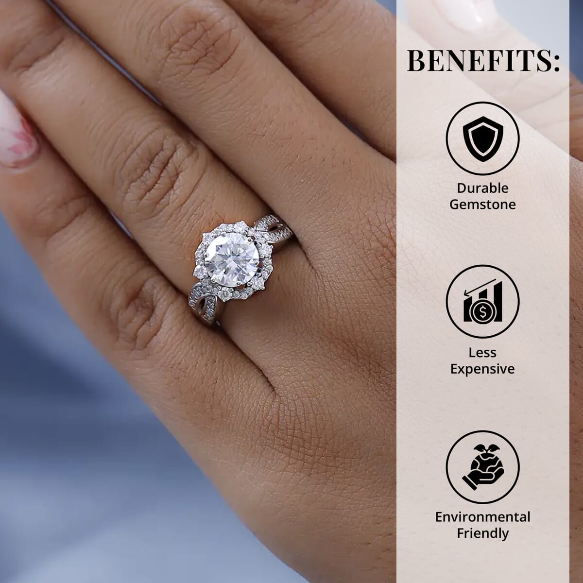 Moissanite Ring in Platinum Over Sterling Silver 2.00 ctw image number 3