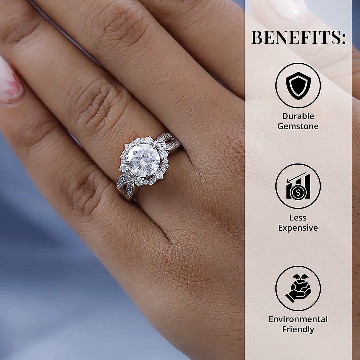 Moissanite Infinity Ring, Platinum Over Sterling Silver Ring, Moissanite Ring, Gifts For Her 2.00 ctw image number 3