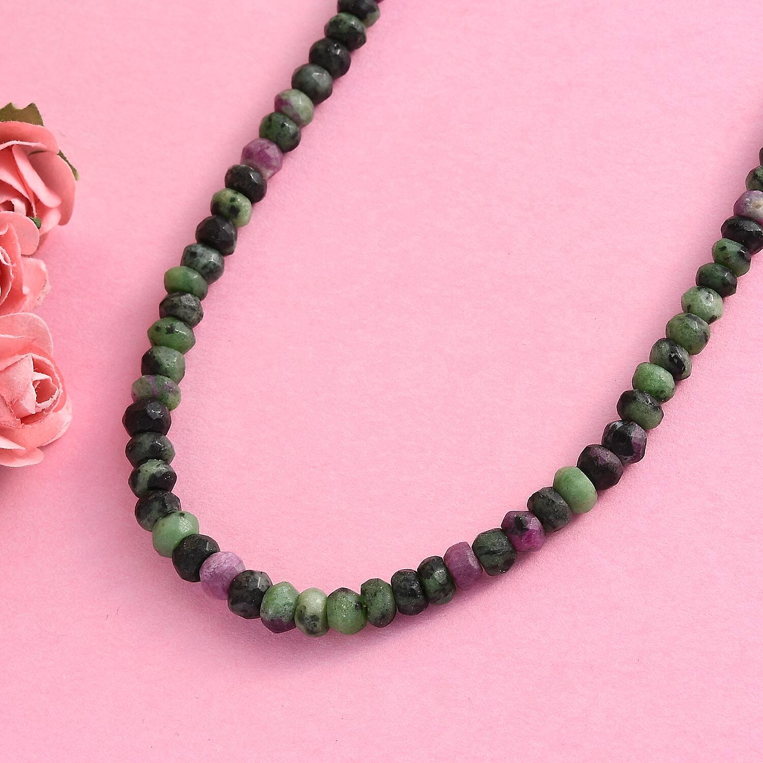 Ruby Zoisite Beaded Necklace 20 Inches in Platinum Over Sterling Silver 112.25 ctw