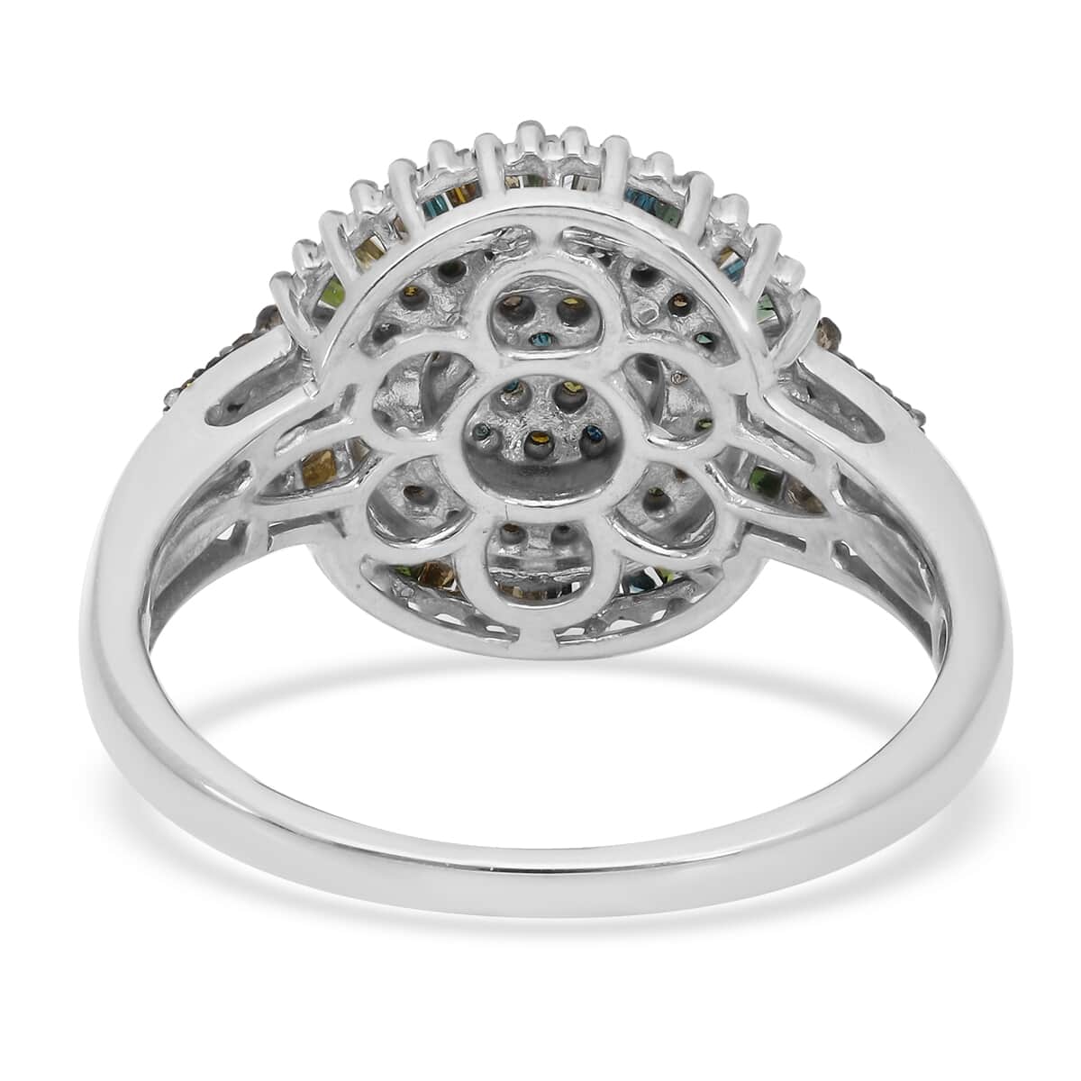 Multi Diamond Cocktail Ring in Rhodium and Platinum Over Sterling Silver (Size 6.0) 1.00 ctw image number 4