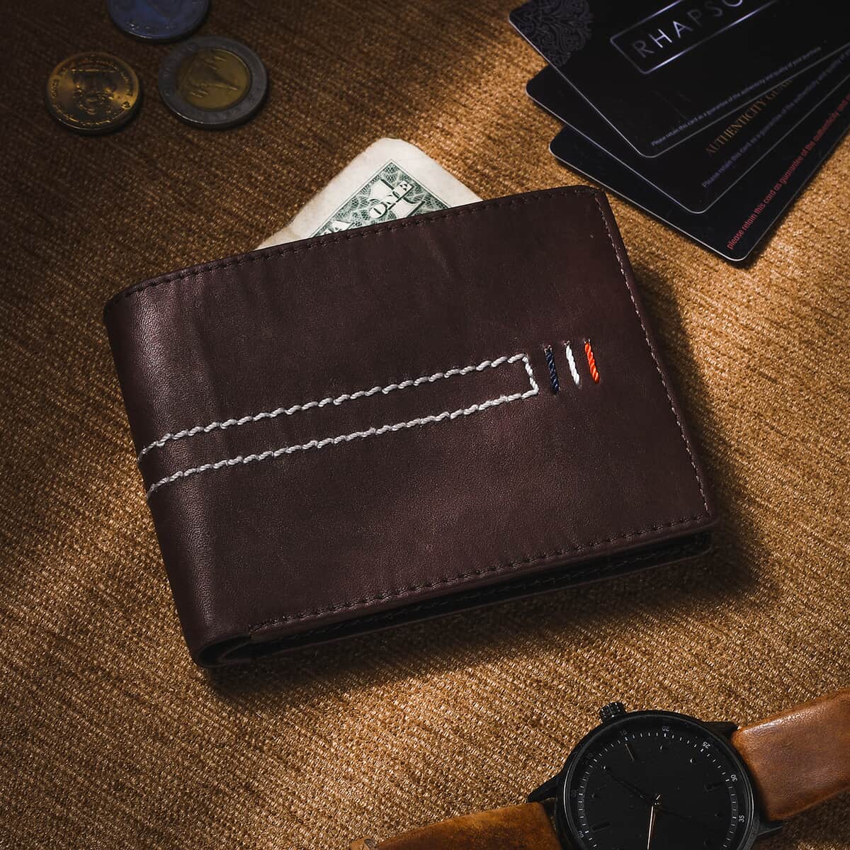 Passage Brown Genuine Leather RFID Bi-Fold Men's Wallet image number 1