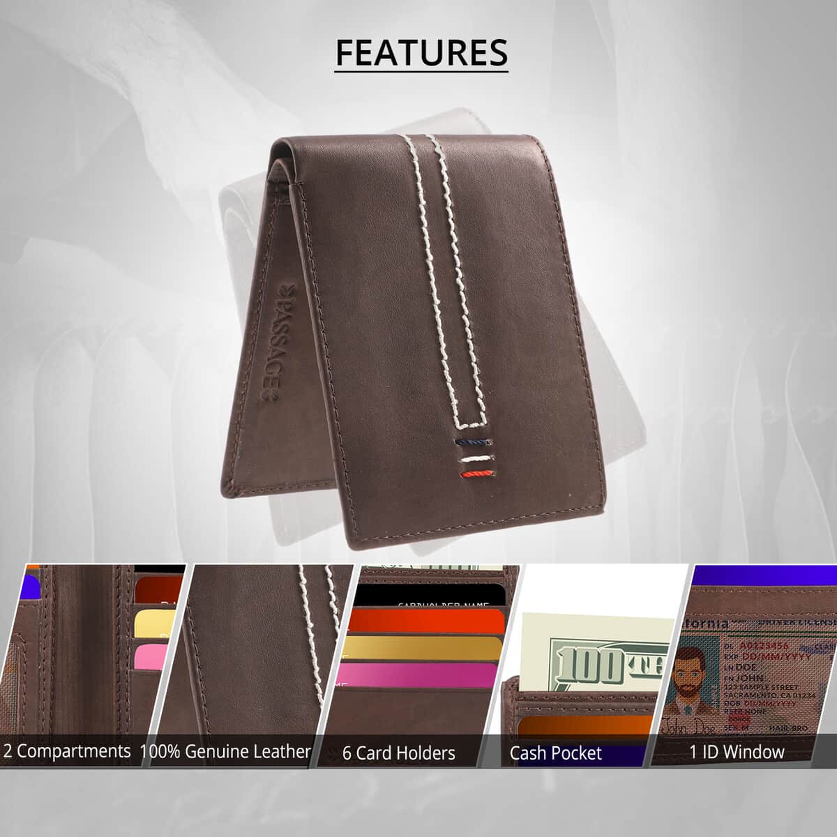 Black Genuine Leather RFID Bi-fold Men's Wallet (4.5"x3.75") image number 3