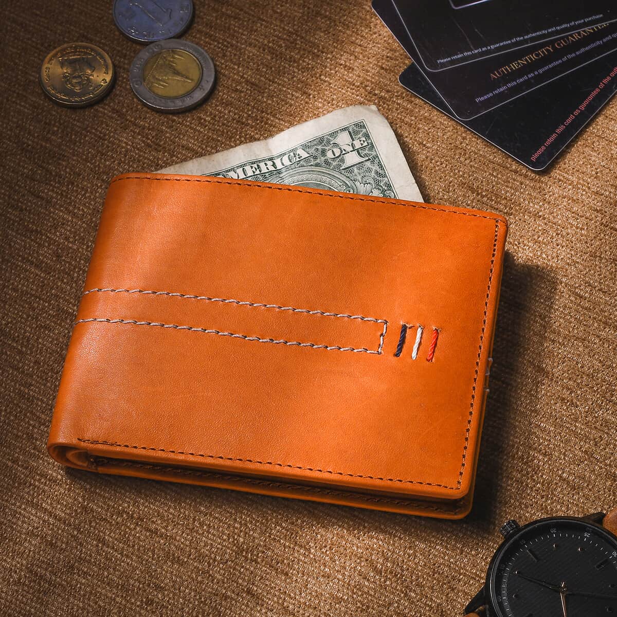 Passage Tan Genuine Leather RFID Bi-Fold Men's Wallet image number 1