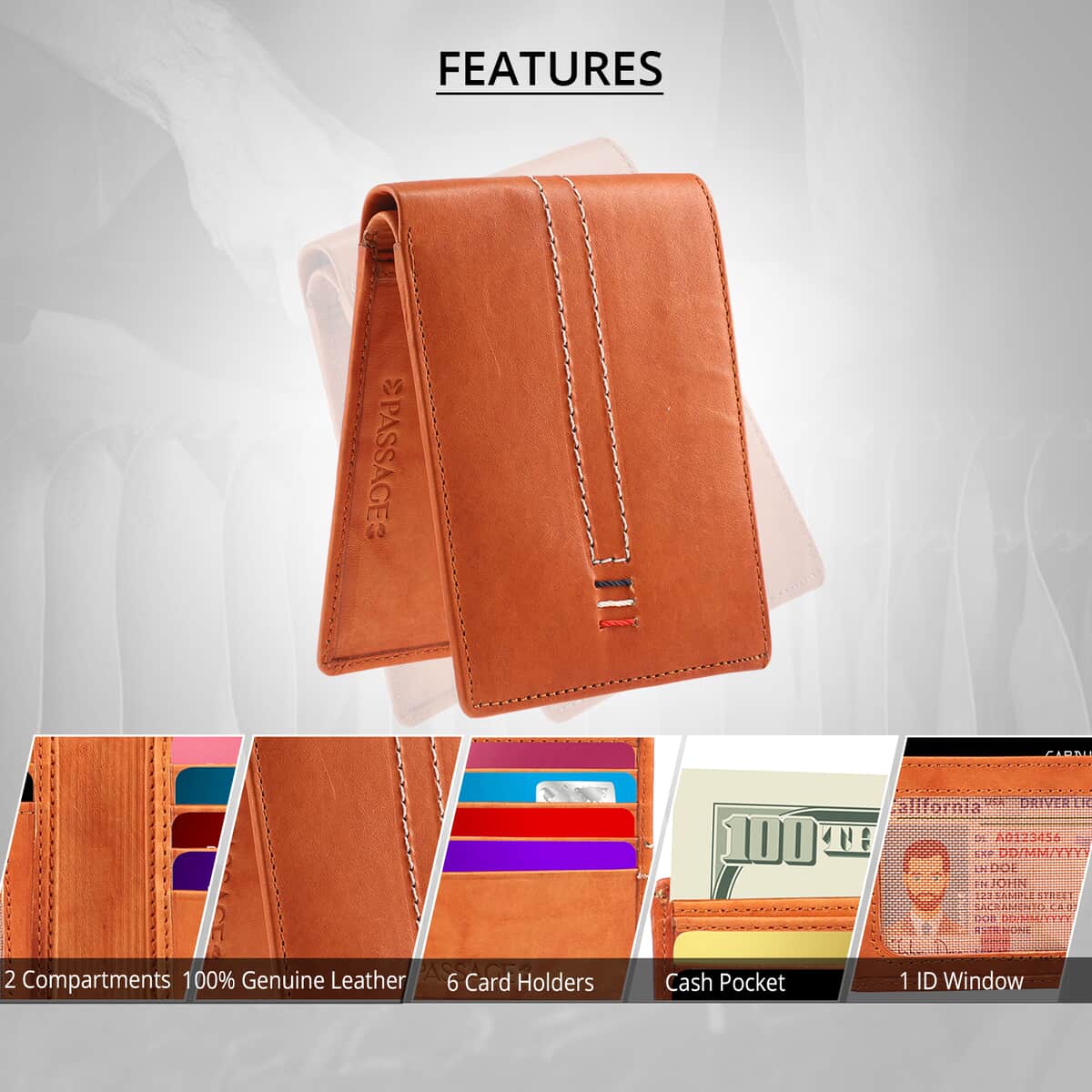 Passage Tan Genuine Leather RFID Bi-Fold Men's Wallet image number 3