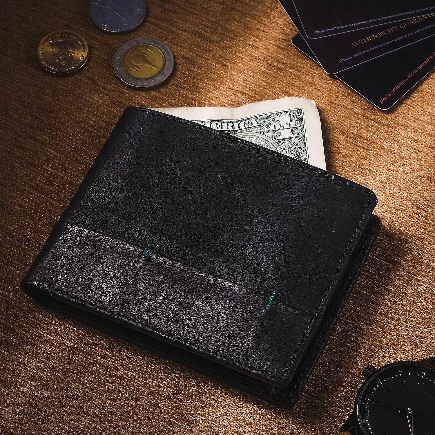 Passage Black Genuine Leather RFID Bi-fold Men's Wallet