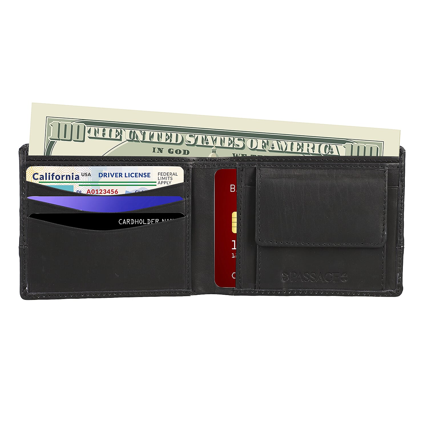 Passage Black Genuine Leather RFID Bi-fold Men's Wallet